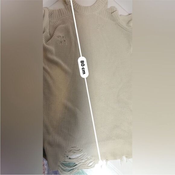 New Vintage Havana Oatmeal Women's Cold Shoulder Distressed Sweater size Small - Picture 11 of 13